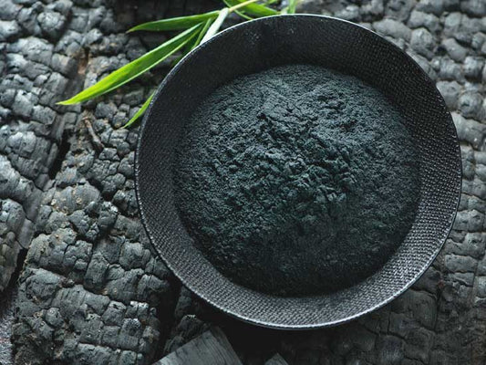 Activated Charcoal Powder in a Black Bowl