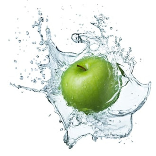Green Apple dropped in water with splashing water effect 